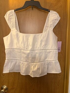 Wild Fable White Square-Neck Peplum Crop Top with Lace Insets